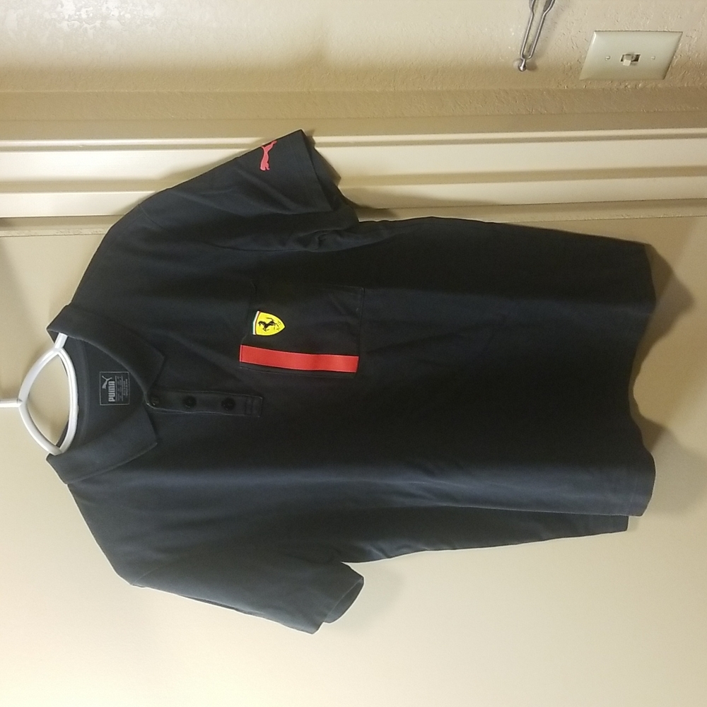 Large black puma short sleeve top button up